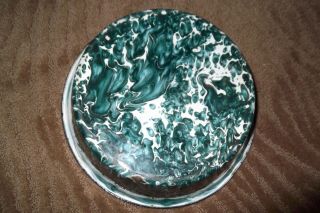 Vintage Teal Green White Swirl Enamelware Pan
