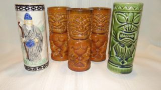 5 Vintage Orchids Of Hawaii Tiki Mug Cup Ceramic Clenched Teeth,  Wise Man Japan