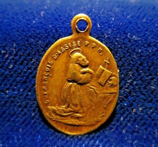 Vintage St Francis Of Assisi St Anthony Of Padua Medal Brass With Patina Worn