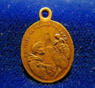 Vintage St Francis of Assisi St Anthony of Padua Medal Brass with Patina Worn 2