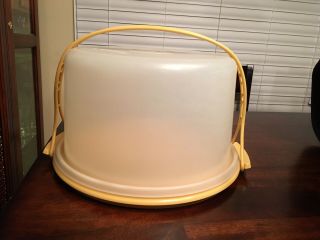 Vintage Tupperware Cake Carrier Holder With Handle Harvest Gold