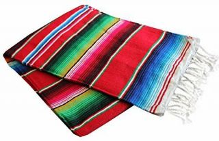 Del Mex X - Large Mexican Serape Blanket Red 82 " By 62 "