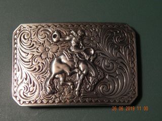 Nocona Western Rodeo Cowboy Horse Belt Buckle 3 " X 2 " Silver Bucking Bronco