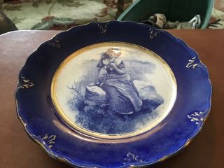 Antique W.  C.  Co.  Blue/ Gold Portrait Plate Semi Porcelain 9 "