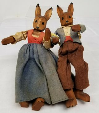 Antique Vintage Carved Rabbit Bunny Wooden Puppets Dolls Animal