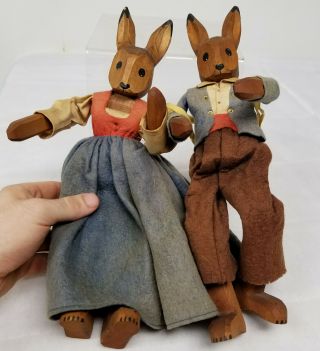 Antique Vintage Carved Rabbit Bunny Wooden Puppets Dolls Animal 2