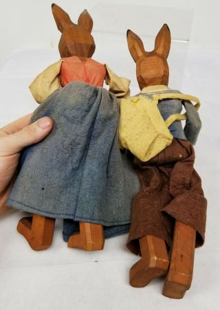 Antique Vintage Carved Rabbit Bunny Wooden Puppets Dolls Animal 4