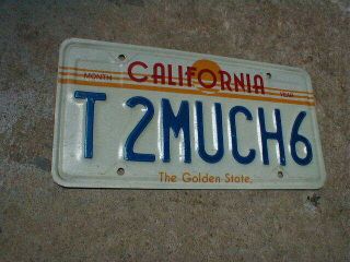Vintage California Sunset Vanity License Plate T2much6,  Too Much Sex