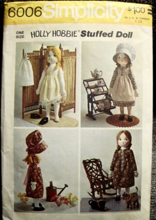Vintage 1975 Simplicity Holly Hobbie Doll And Clothes Pattern 6006