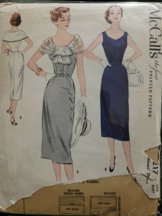 Vintage Sewing Pattern 1950s Misses Dress Mccall 3217 Size 14