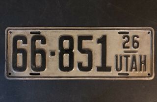 1926 Utah License Plate 66 - 851 Repainted