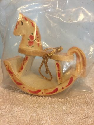 Vintage Wood Rocking Horse Christmas Holiday Ornament Signed Davis 82 