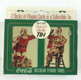 Vtg Coca - Cola Official Ad Playing Cards Christmas 1993 Tin Santa Claus 90s