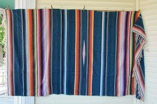 Vtg Mexican Southwestern Fringe Woven Saltillo Serape Multi - Color Blanket Rug