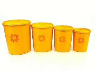 Set Of 4 Vintage Light Orange Tupperware Nesting Canisters Servalier Lids