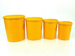 Set of 4 Vintage Light Orange Tupperware Nesting Canisters Servalier Lids 3