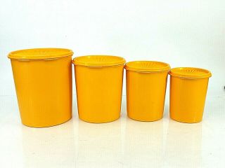 Set of 4 Vintage Light Orange Tupperware Nesting Canisters Servalier Lids 4