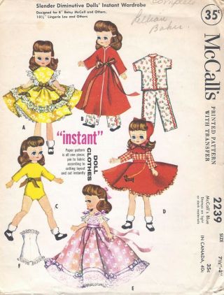 Vintage Betsy Mccall Doll Clothes Dress Skirt Robe Sewing Pattern 7.  5 - 8 Inch