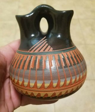 Bernice Watchman Signed Nuyo Pottery Small Wedding Vase Native American 4.  5 "