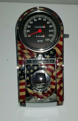 Harley Davidson Fuel Tank Speedometer Housing Dash Console American Flag Odomete