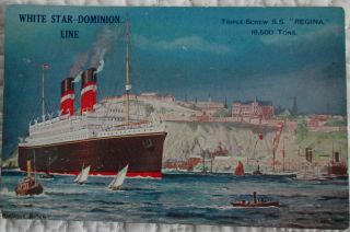 C1910s White Star - Dominion Line Ss Regina Adv Postcard - Montague Black Artist
