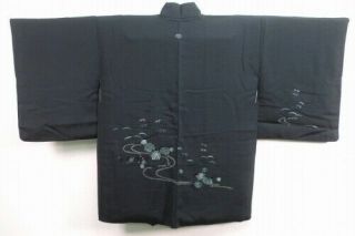 06v14496 Silk Vintage Japanese Kimono Haori Jacket Embroidery With Shibori