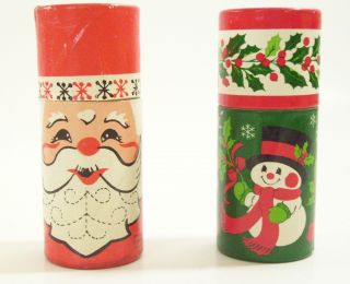 2 Vintage Christmas Stick Matches Tube Santa Snowman Hallmark Dan - Dee 1974