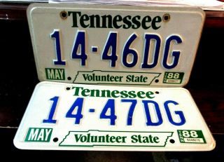 Tennessee 1988 Double Set Of License Plates " Volunteer State " 14 - 46dg 54