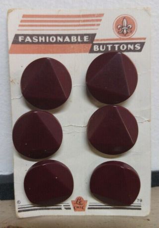 Old Stock Set Of 6 Matching Red / Burgundy Antique Bakelite Buttons