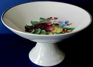 Naaman Israel Porcelain Compote Pedestal Plate Fruit Strawberries Gold Trim