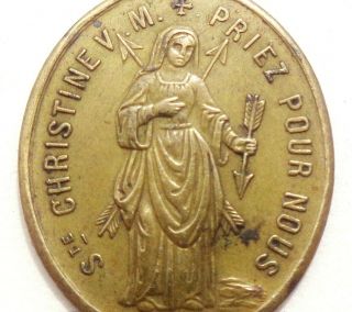 Saint Christine - Heal & Salvation To The Children - Rare Antique Medal Pendant