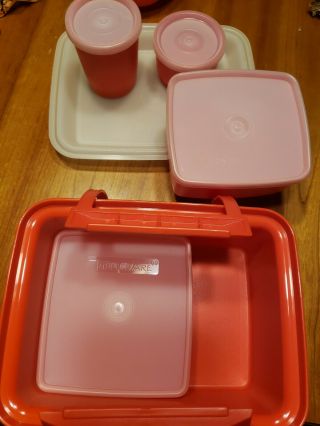 Vintage Tupperware Pack and Carry Lunch Box Paprika Orange 7 piece set 1254 3