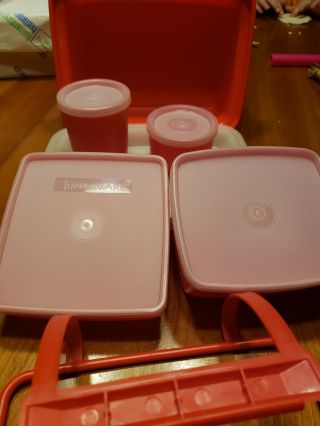 Vintage Tupperware Pack and Carry Lunch Box Paprika Orange 7 piece set 1254 5
