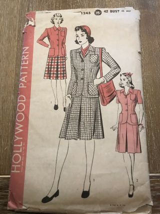 Vintage Sewing Pattern Hollywood Suit Jacket Skirt 1940’s