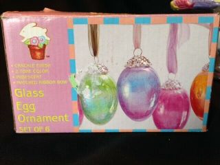 Crackle Finish Glass Easter Egg Ornament Set Of 6 Iob Matching Ribbon Bow