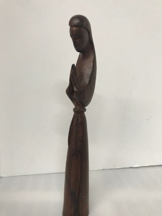 Vintage Wooden Monk Religious Praying Figurine Priest 11.  5 " Hand - Carved Wood