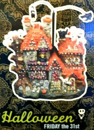 Halloween Lighted Flying Witch House Ceramic With Color Changing Fiber Optics