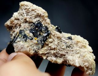 115g First Time Find Wulfenite With Tourmaline & Smoky Quartz Specimen