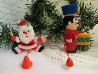 Vintage Christmas Pins Or Brooches - Jumping Jack Santa & Drummer Boy