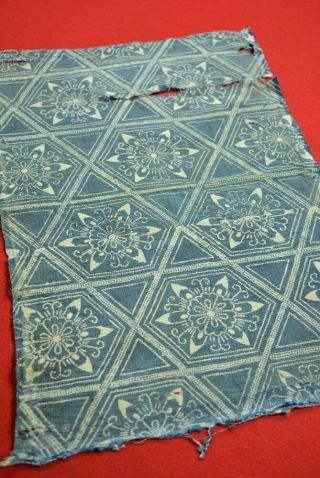 Xt15/40 Vintage Japanese Fabric Cotton Antique Boro Indigo Blue Katazome 20.  1 "