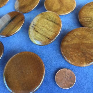 10 Vintage Redwood Buttons Large Primitive Hand Carved Wood