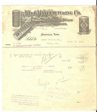 Nashville,  Tn 1919 Webb Manufacturing Co.  Invoice With Child Labor Law Statement