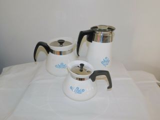 Vintage Corning Ware BLUE CORNFLOWER 6 Cup Stove Top Percolator Coffee (N55G) 2