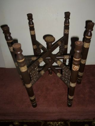 Vintage Large Wood Folding Table Base,  Inlaid Wood Unknown Maker