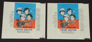 1967 - The Monkees - Bubble Gum Trading Card - Wrappers (2) - Printed In Canada