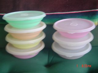 7 - Vintage Tupperware Pastel Cereal/snack Bowls W/sheer Seals