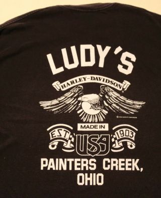Vintage 1988 Harley Davidson Motorcycles Ludys Painters Creek Ohio T Shirt