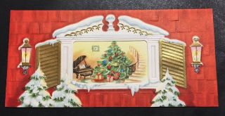 Vintage Christmas Greeting Card Peek Through Window Our House To Yours