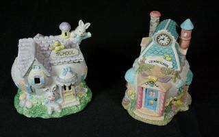 2 Vintage Lighted Easter Village Houses – County School And School