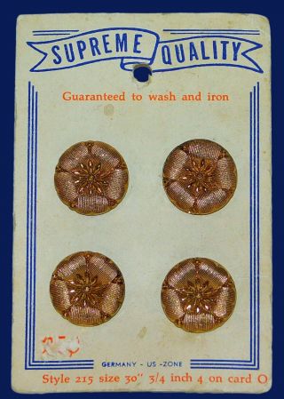 Antique Vintage Realistic Flower Buttons Gold Luster Black Glass Card